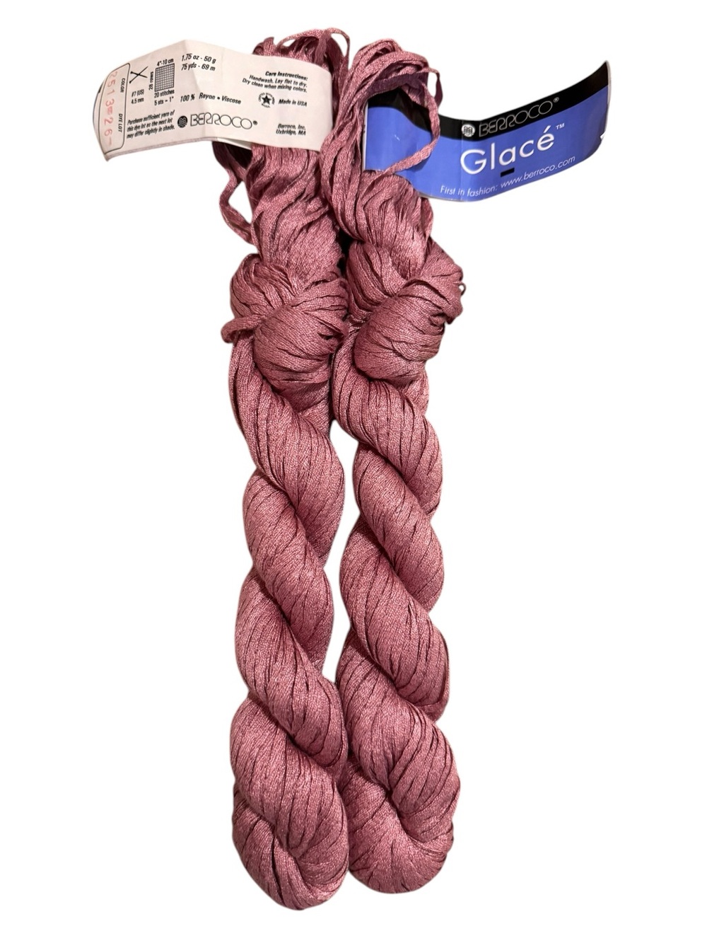 Berroco Glace 2 Hanks Yarn NWT 2513 English Rose Fashion Ribbon 50g 75yds